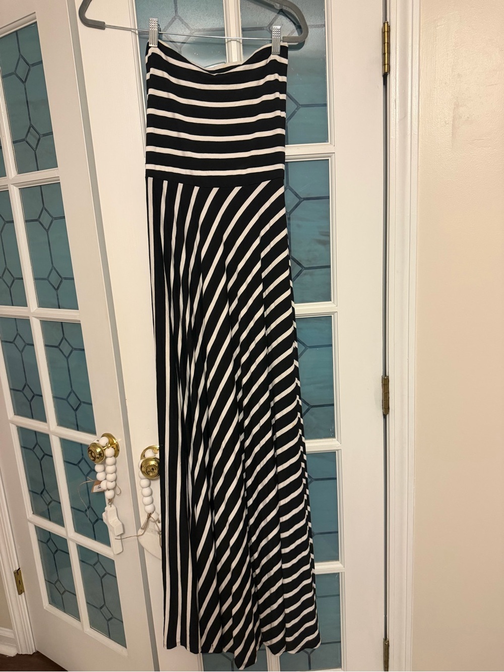 bebe Black and White Striped Maxi Skirt
